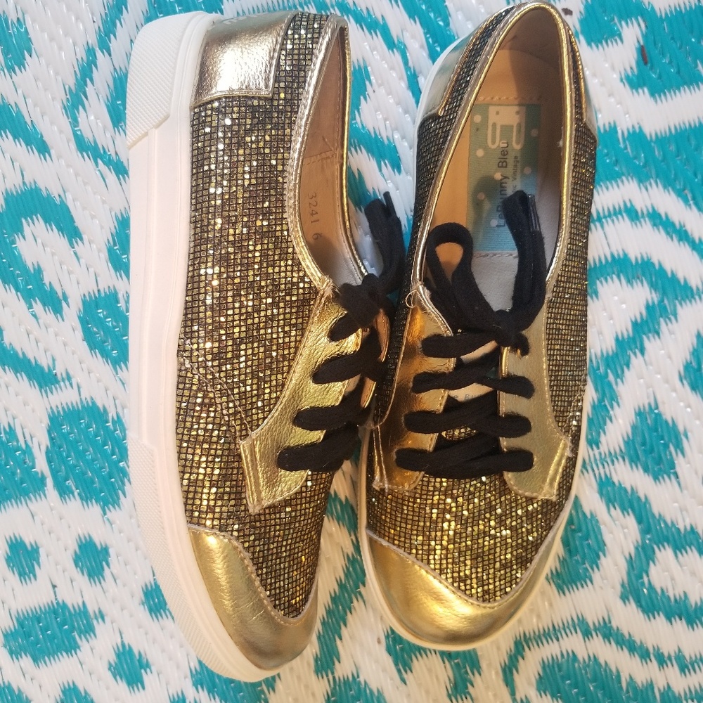 Le Bunny Bleu  Gold Metallic Sneakers NWOT